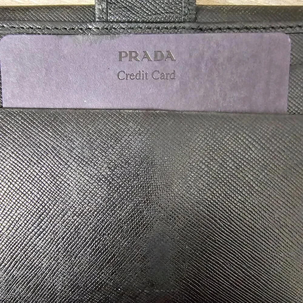 Prada Milano Saffiano Leather Compact Bifold Black Wallet